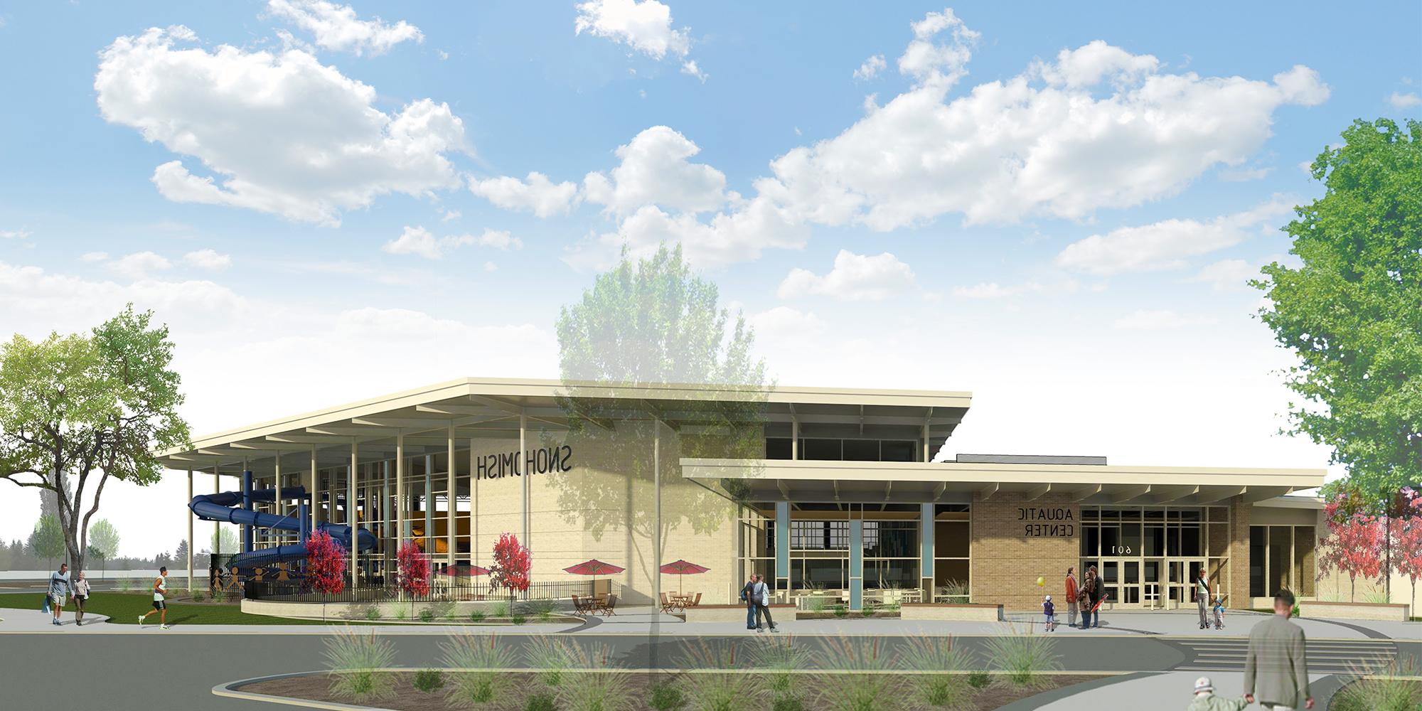 Rendering of Snohomish Aquatic Center front entrance